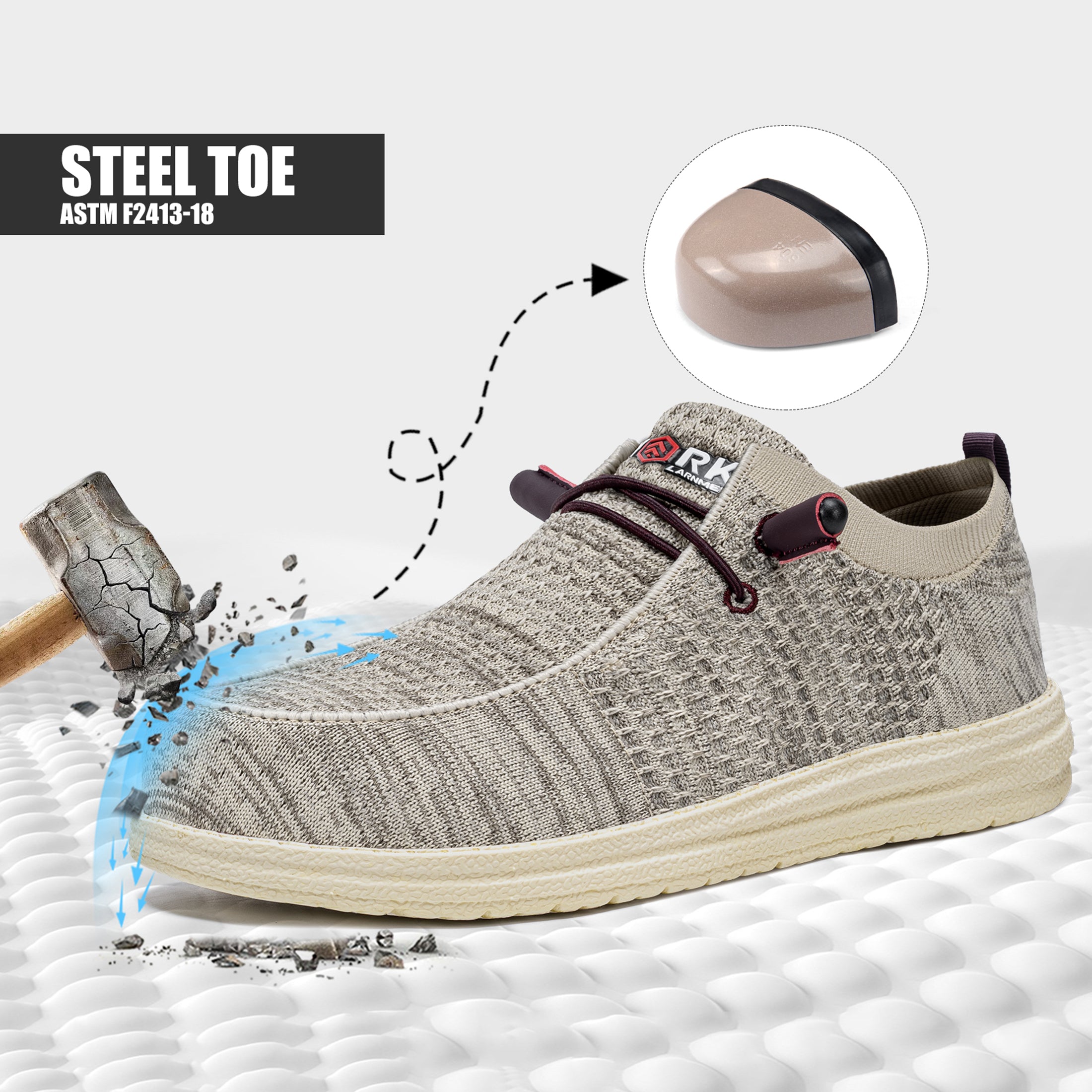 LARNMERN Slip On Steel Toe Shoes Men