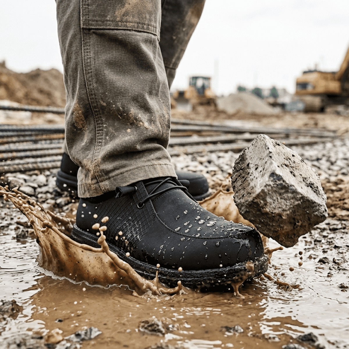 Larnmern Men's Waterproof Steel Toe Work Loafers Slip On Loafers Safety Shoes