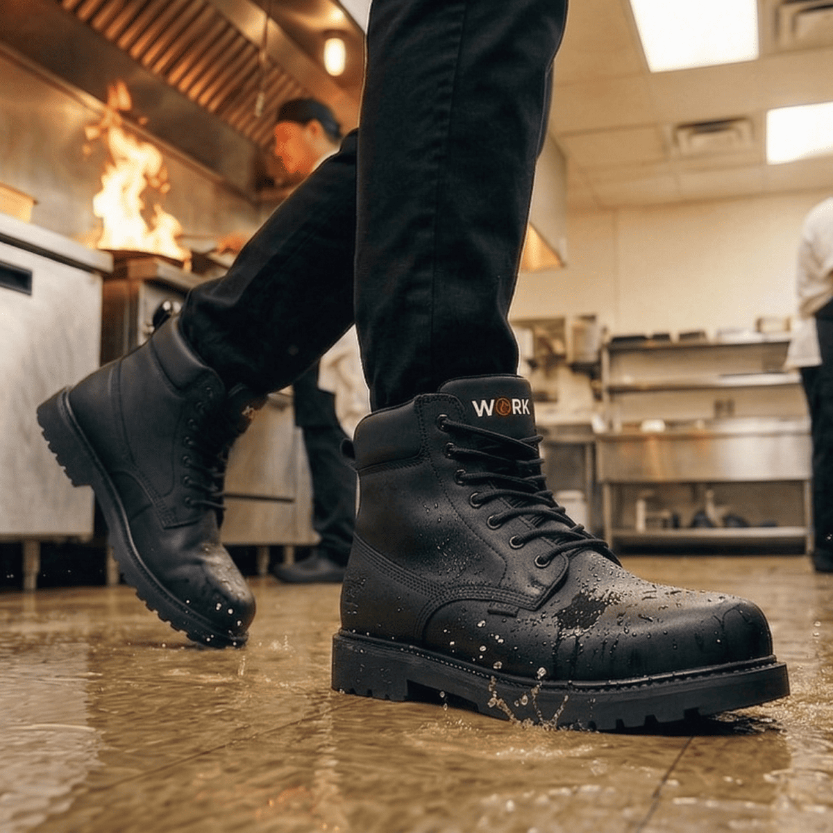 Larnmern Men's Slip Resistant Leather Work Boots Waterproof Shoes,#51632