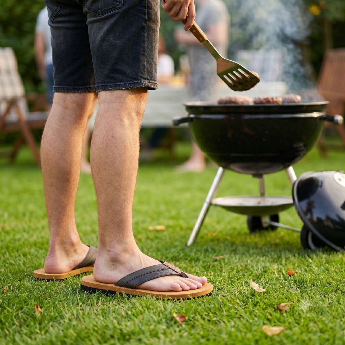 Men's Leather Flip Flops With Arch Support Lightweight Summer Sandals