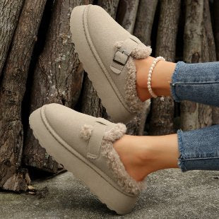 Women's Winter Platform Mule Slippers Fuzzy Slip-on Warm Slippers For Outdoor Indoor