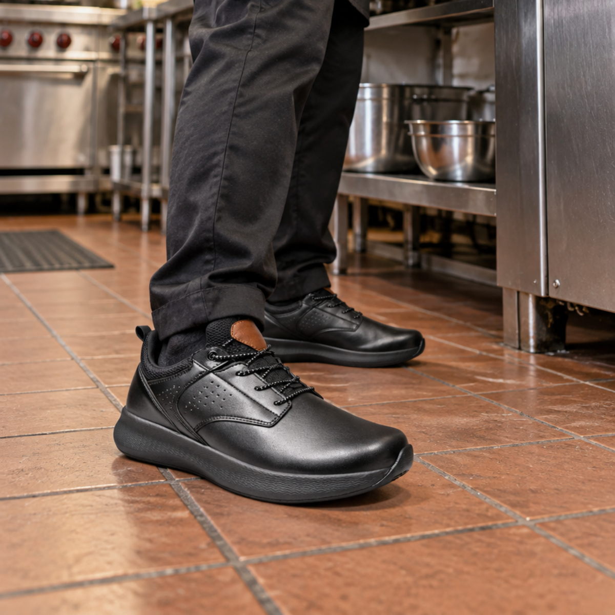 Men's Leather Slip Resistant Work Shoes Lightweight Waterproof Work Sneakers, #T1276310