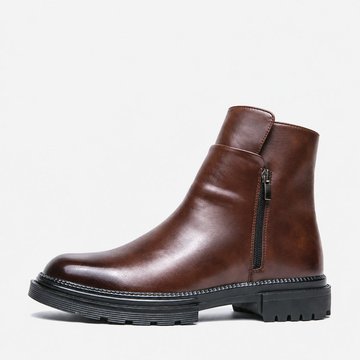 Men's Leather Side Zipper Ankle Boots Lug Sole Casual Dress Boots, #T2776497