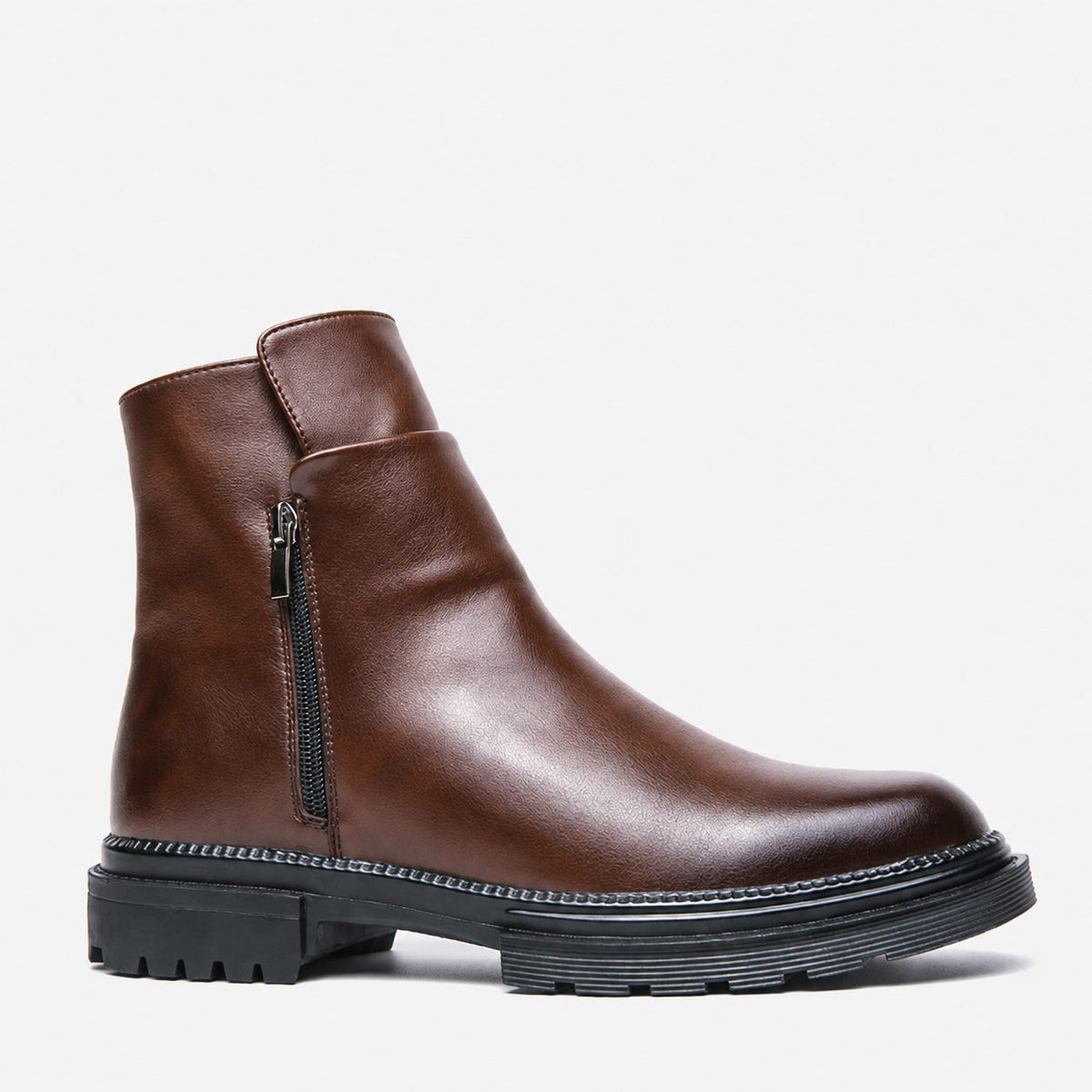 Men's Leather Side Zipper Ankle Boots Lug Sole Casual Dress Boots, #T2776497