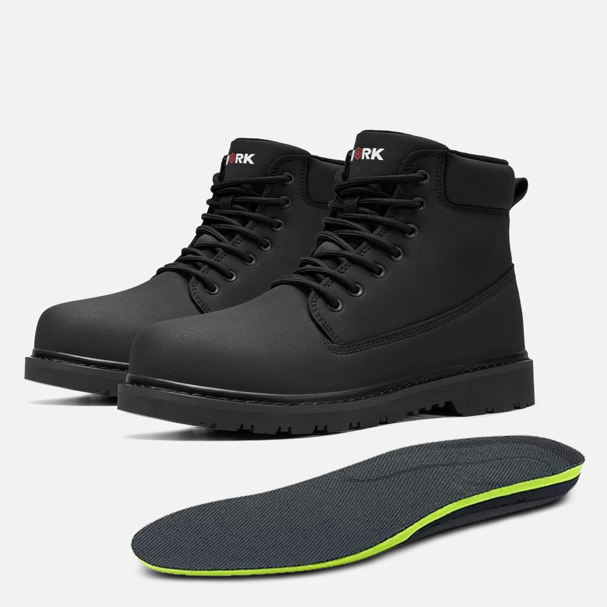 Larnmern Men's Slip Resistant Leather Waterproof Work Boots #51632 & Arch Support Insoles Bundle