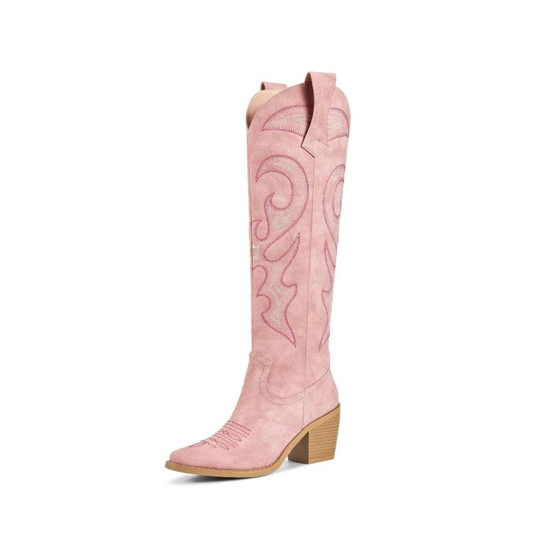 Snip Toe Western Boots Side Zipper and Chunky Heel Design Embroidery Cowboy Boots for Women