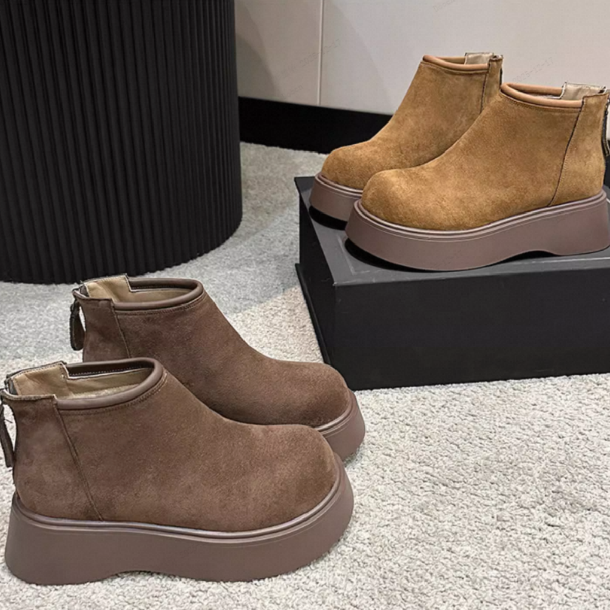 Women Fleece Lined Platform Winter Boots Non Slip Fuzzy Suede Boots With Zipper