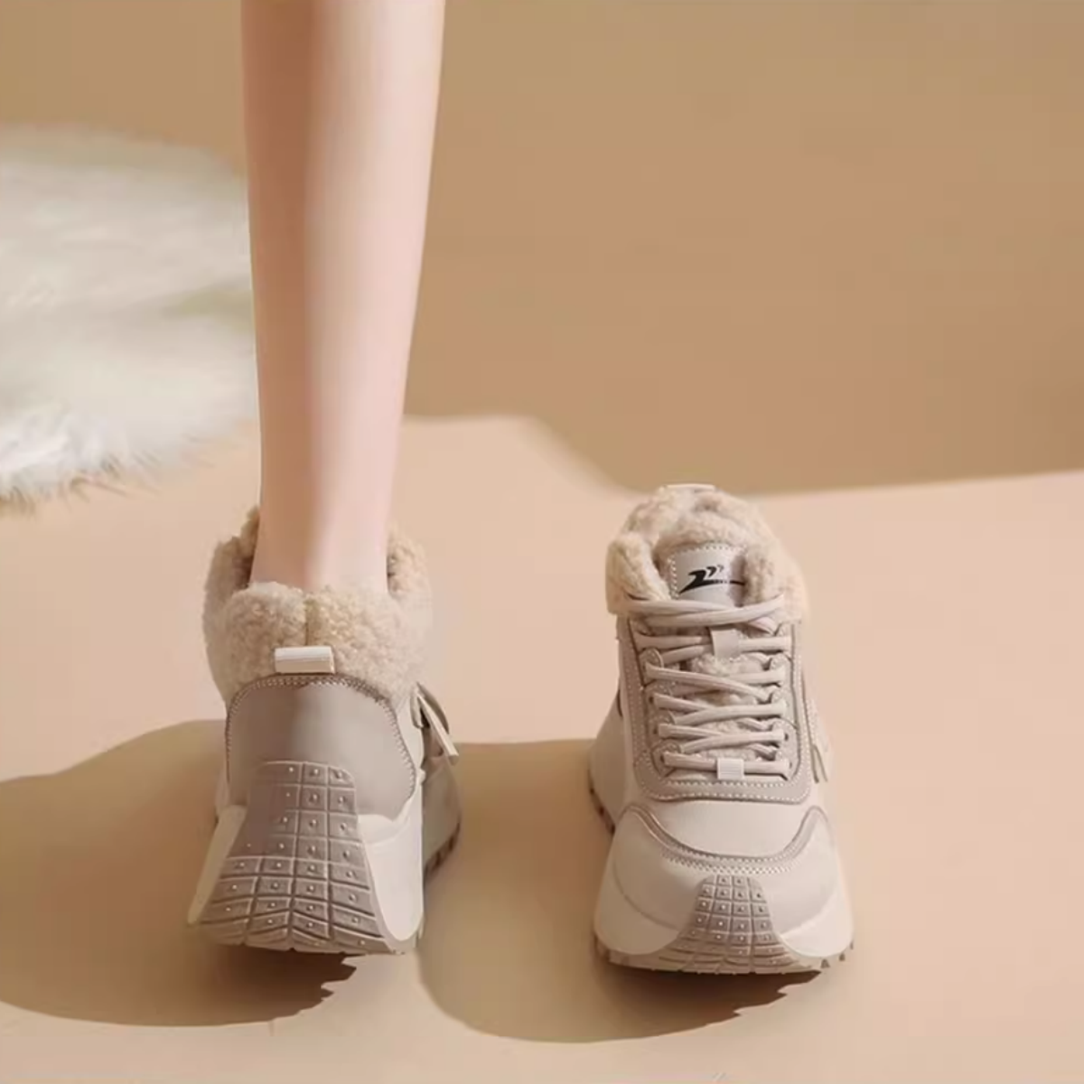 Women Lace Up Fleeced Lined Winter Walking Platform Sneaker