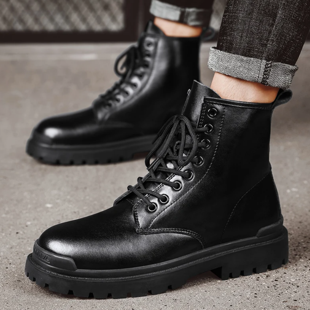 Men Black Leather Lace Up Boots Fleece-lined High Cut Elevator Male Boots