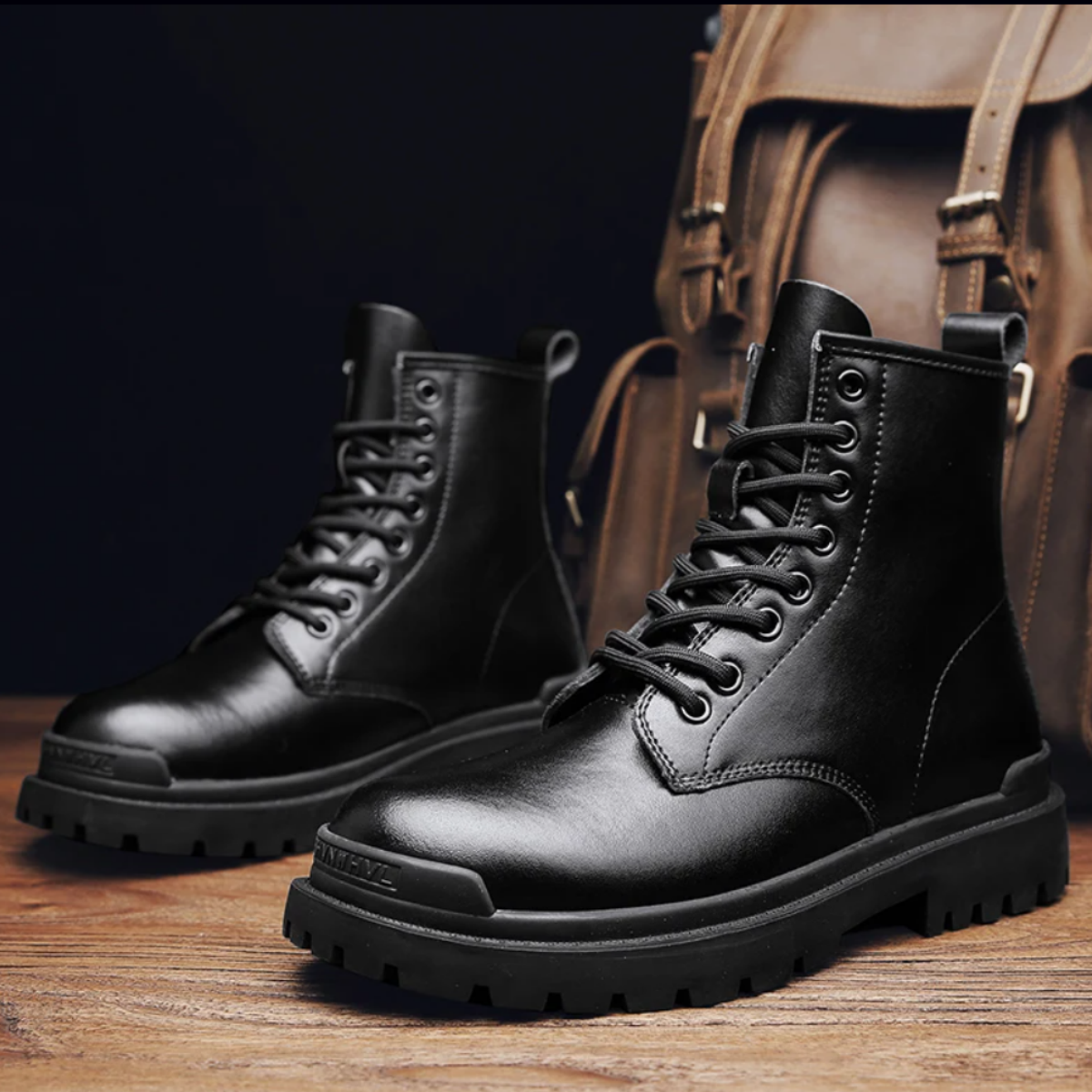Men Black Leather Lace Up Boots Fleece-lined High Cut Elevator Male Boots