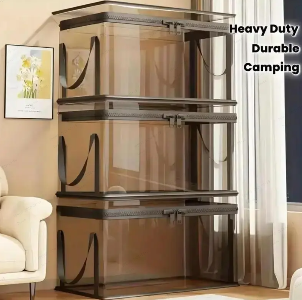 Large Clear Thick Plastic Storage Box with Hinged Lid, Heavy-Duty Durable High Capacity Organizer, Perfect for Home, Camping, Travel, Attic and Moving